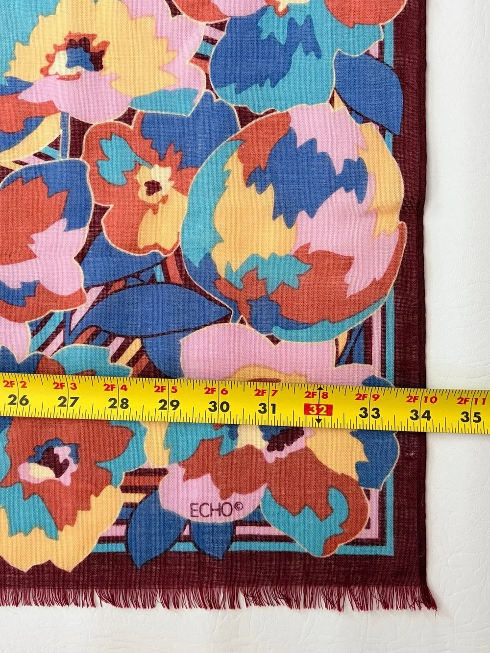 Echo Scarf Wrap Oblong 100% Wool Floral New